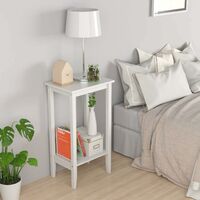 Narrow Bedside Table White Slim Side Table Tall Nightstand End Table with Storage Shelf for Bedroom Living Room Wooden 40x30x73.5cm