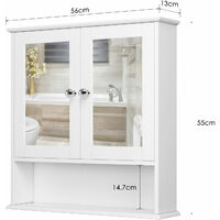 Bathroom Cabinets Wall Mounted Mirror Cabinets Storage Cupboard Wall Cabinet White Storage Unit with 2 Doors Adjustable Shelves 56x13x58cm