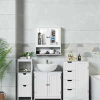 Bathroom Cabinets Wall Mounted Mirror Cabinets Storage Cupboard Wall Cabinet White Storage Unit with 2 Doors Adjustable Shelves 56x13x58cm