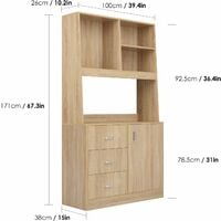 Tall Kitchen Cupboard Storage Sideboard Dinning Room Pantry Organiser Free Standing Utility Storage Shelf Microwave Oven Stand 100x38x171cm