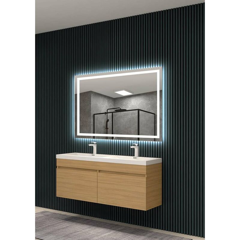 Aica 90×65cm Specchio da Bagno LED Quadrato, Anti Nebbia, Doppio