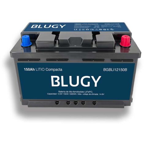 Blugy Batería Litio 12V, 1920Wh, con Bluetooth, 355 x 175 x 189mm, para autocaravana, naútica