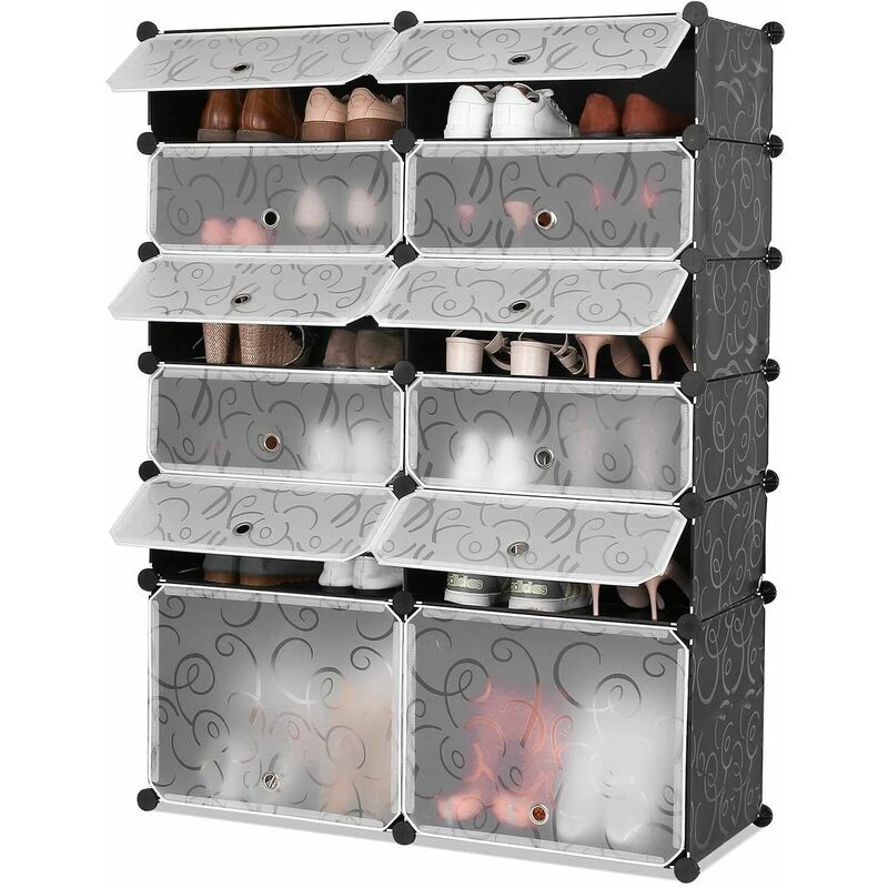 MathRose Armadio Modulare con 12 Cubi Bianco 140 105cm Fai da Te Guardaroba Stanzino Combinato Scarpiera Salvaspazio Plastic Organizer Cubo，Armadietto Mobiletto con Ante，Facile da Assemblare 35 