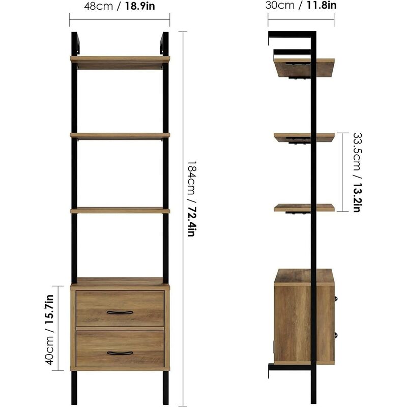 Libreria Yata Home in legno a 2 cassetti stile vintage per soggiorno camera da letto ufficio. mensola espositiva gratuita struttura metallica in ferro stabile mensola portaoggetti 