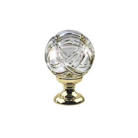 Quincadeco – Boule de rampe cristal tempête – Diamètre 100 mm – Hauteur 140 mm – Socle laiton massif poli verni – Fixation invisible