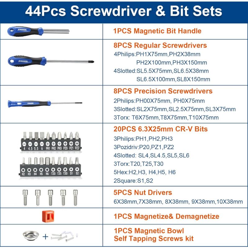 Makita Accessoires E-10528 Jeu de tournevis 6 pièces SL4 / SL5,5 / PH1 /  PH2 / PZ1 / PZ2