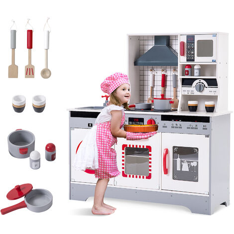 Kinderküche Holz Rot Spielküche mit Zubehör Holzspielzeug Küche Spielzeug 