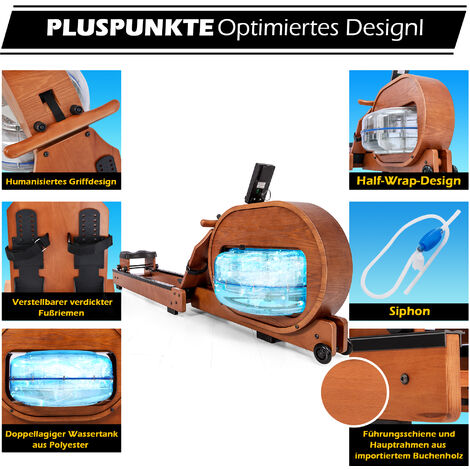 Merax Rudergerät mit APP und Display, Holz-Wasser-Rudergerät,  Wasserrudergrät aus Massivholz, klappbar