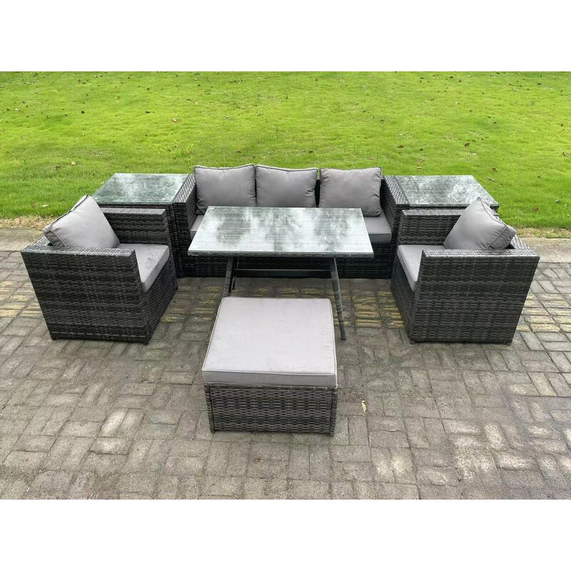 Fimous 6 Seater Rattan Outdoor Furniture Garden Dining Set with