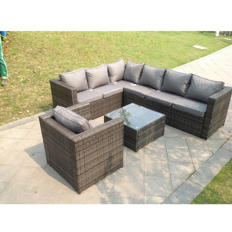 Fimous Dark Grey Mixed PE Rattan Corner Sofa Set Outdoor Garden