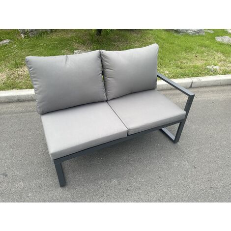 Fimous Aluminum Outdoor Garden Furniture Corner Sofa 3 PC Chairs Gas Fire Pit Dining Table Sets Gas Heater Burner Dark Grey 10 Seater