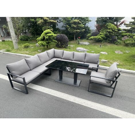 Fimous Aluminum Outdoor Garden Furniture Corner Sofa Chair Adjustable Rising Lifting Table Sets Dark Grey 8 Seater (1/5)