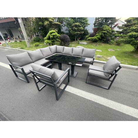 Fimous Aluminum Outdoor Garden Furniture Corner Sofa 2 Arm Chair Adjustable Rising Lifting Dining Table Sets Dark Grey 9 Seater (1/5)