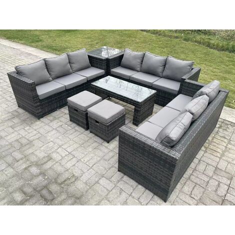 Fimous Outdoor Rattan Garden Furniture Lounge Sofa Set With Oblong Rectagular Coffee Table 2 Stools And Side Table (1/5)