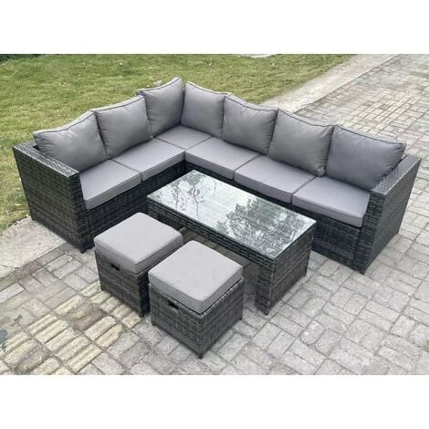 Fimous 8 Seater Rattan Corner Sofa Lounge Sofa Set With Rectangular ...