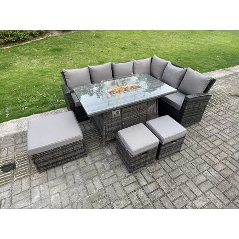 Fimous Seater Outdoor High Back Rattan Gas Fire Pit Corner Sofa
