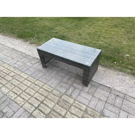 Fimous Dark Grey PE Wicker Rattan Garden Furniture Set Love Sofa 2 Seater Sofa Set Outdoor Rectangular Coffee Table 4 Seater