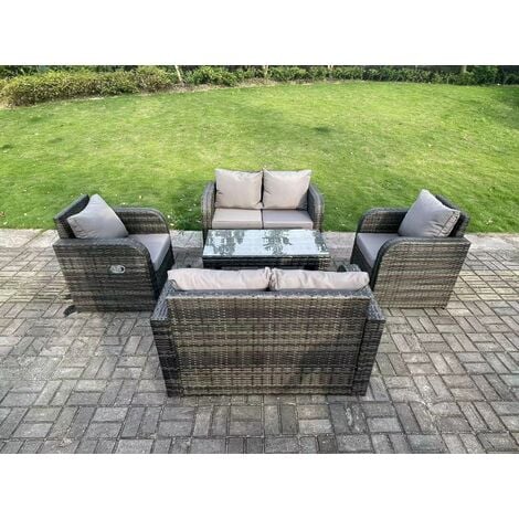 Fimous Seater Dark Grey Pe Wicker Rattan Garden Furniture Set