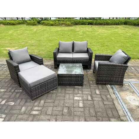 Fimous 5 Seater Dark Grey Mixed High Back Rattan Sofa Set Square Coffee Table Garden Furniture Outdoor Patio (1/5)