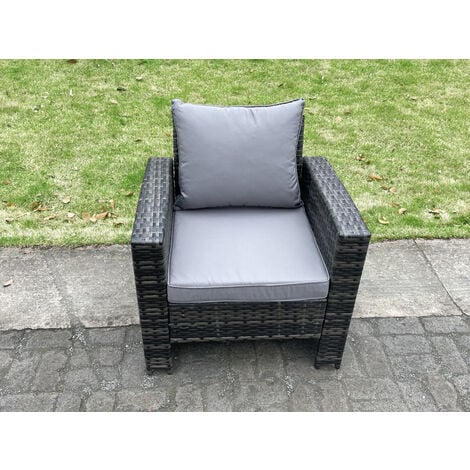 Fimous 8 Seater High Back Dark Grey Mixed Rattan Sofa Dining Table Set Garden Furniture Love Sofa Arm Chair Stools