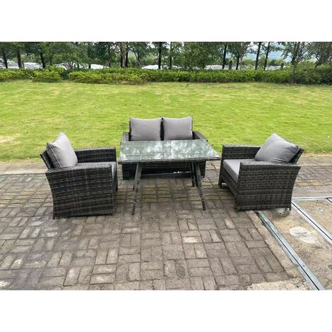 Fimous 4 Seater Outdoor Dark Grey Mixed High Back Rattan Sofa Dining Table Set Garden Furniture Patio (1/5)