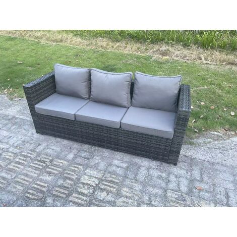 Fimous 9 Seater Outdoor Wicker Garden Furniture Rattan Lounge Sofa Set Patio Rectangular Dining Table Three Seater Sofa Dark Grey Mixed