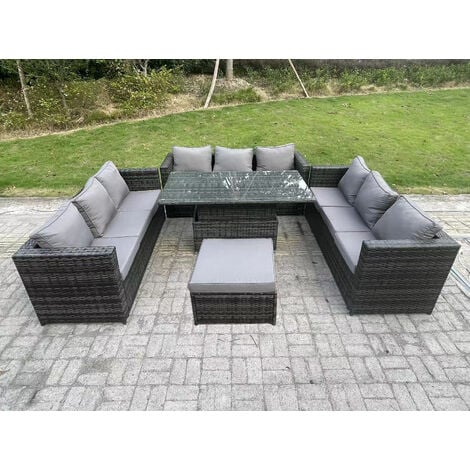 Fimous 10 Seater Rattan Garden Furniture Sofa Set Outdoor Adjustable ...