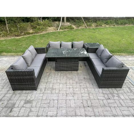 Fimous 9 Seater Outdoor Rattan Garden Furniture Sofa Set Patio ...