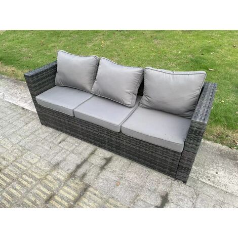 Fimous Wicker PE Rattan Garden Furniture Sofa Set Outdoor Adjustable Rising Lifting Dining Table Set with Armchairs 2 Side Tables 3 Footstools 8 Seater Dark Grey Mixed