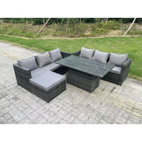 Fimous 7 Seater Wicker PE Rattan Garden Furniture Sofa Set Outdoor ...