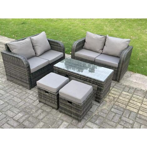 Fimous Dark Grey PE Wicker Rattan Garden Furniture Set Love Sofa 2 ...