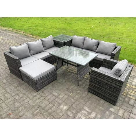 Fimous 8 Seater Wicker PE Rattan Garden Dining Set Outdoor Furniture ...