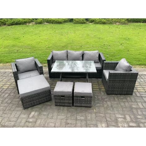 Fimous 8 Seater Rattan Outdoor Furniture Sofa Garden Dining Set with ...