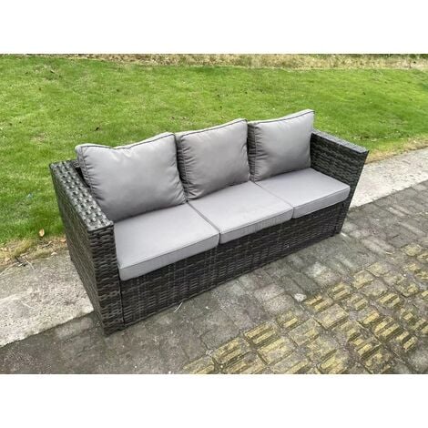 Fimous Wicker Rattan Outdoor Furniture Lounge Sofa Garden Dining Set with Dining Table 2 Side Tables Big Footstool Armchairs 9 Seater Dark Grey Mixed