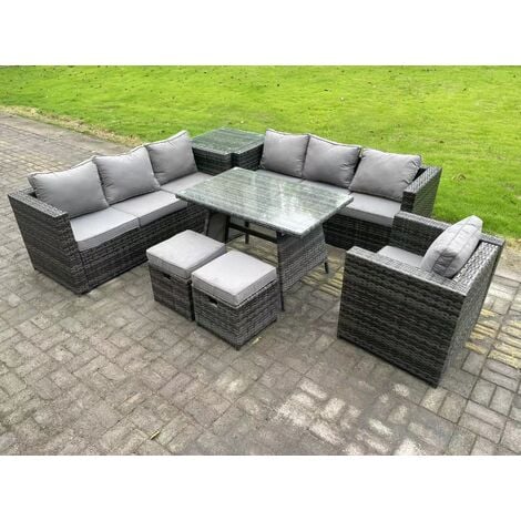 Fimous 9 Seater Rattan Outdoor Furniture Sofa Garden Dining Set with ...