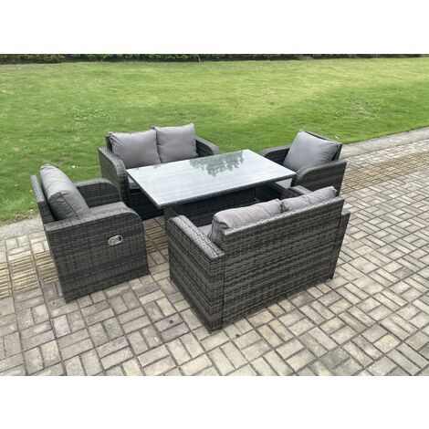 Fimous Rattan Furniture Outdoor Garden Dining Set Patio Height Adjustable Rising lifting Table Love Sofa Chair Set (1/5)