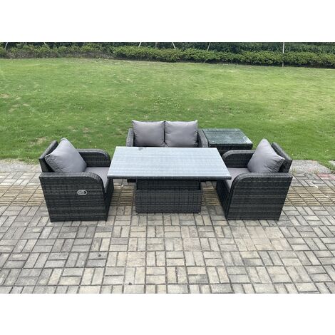 Fimous Outdoor Rattan Garden Furniture Set Height Adjustable Rising lifting Dining Table Love Sofa With Side Table Chair (1/5)