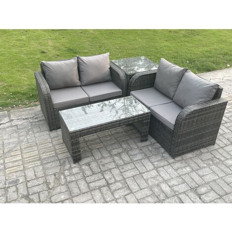 Fimous High Back Rattan Garden Furniture Set with Loveseat Sofa Rectangular Coffee Table Indoor Outdoor Patio Lounge Sofa Set Dark Grey Mixed (1/5)