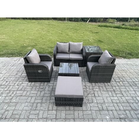 Fimous Wicker PE Rattan Garden Furniture Set Outdoor Lounge Sofa Set with Love Sofa Square Coffee Table Side Table Big Footstool Dark Grey Mixed (1/5)