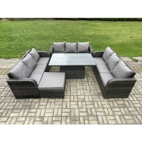 Fimous Patio Garden Dining Set Outdoor Rattan Furniture Lounge Sofa ...