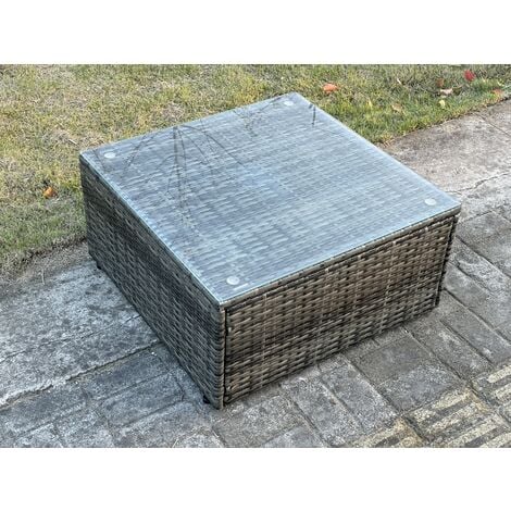 Fimous Wicker PE Rattan Garden Furniture Set Outdoor Lounge Sofa Set with Love Sofa Square Coffee Table Dark Grey Mixed