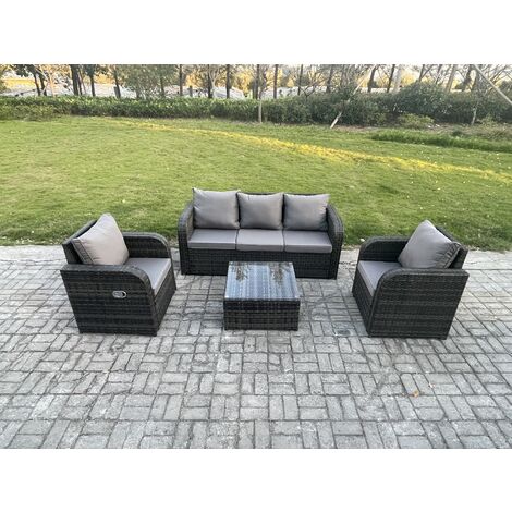 Fimous Garden Furniture Sets 5 Seater Wicker Rattan Furniture Patio Sofa Sets with Reclining Chair 3 Seater Sofa Dark Grey Mixed (1/5)