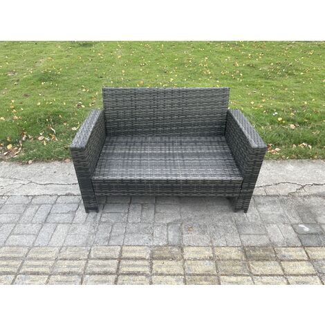 Fimous Dark Grey 6 Seater Outdoor Rattan Garden Furniture Set Patio Love Sofa Rectangular Coffee Table Set