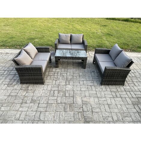 Fimous 6 Seater Rattan Wicker Garden Furniture Patio Conservatory Sofa Set with Coffee Table Double Seater Sofa (1/5)