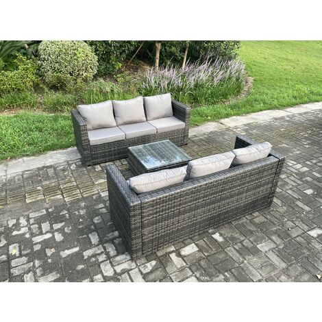 Fimous Wicker Rattan Garden Furniture Sofa Set with Square Coffee Table 6 Seater Outdoor Rattan Set Dark Grey Mixed