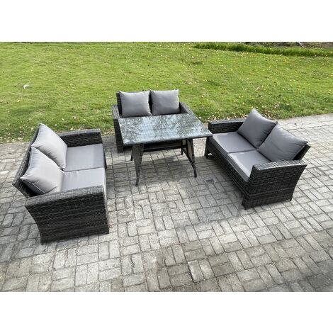 Fimous 6 Seater Rattan Wicker Garden Furniture Patio Conservatory Sofa Set with Rectangular Dining Table Love Seat Sofa (1/5)