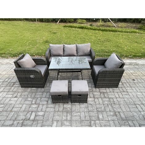 Fimous 7 Seater Rattan Wicker Garden Furniture Patio Conservatory Sofa Set with Rectangular Dining Table Reclining Chair 3 Seater Sofa 2 Small Footstool (1/5)