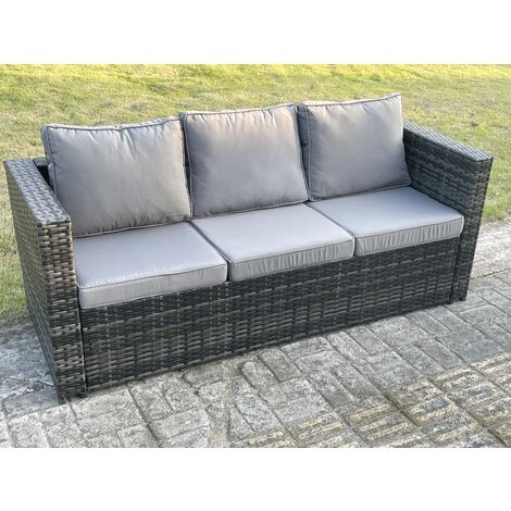 Fimous 6 Seater Rattan Garden Furniture Set Outdoor Patio Sofa Set with Oblong Table Dark Grey Mixed