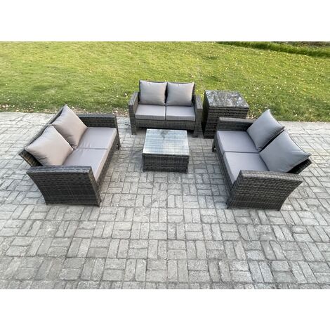 Fimous 6 Seater Rattan Wicker Garden Furniture Patio Conservatory Sofa Set with Square Coffee Table Double Seat Sofa Side Table (1/5)