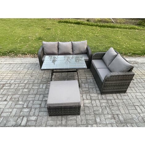 Fimous High Back PE Rattan Sofa Set Outdoor Garden Furniture Dining Table Set Love Sofa 3 Seater Sofa Big Footstool (1/5)